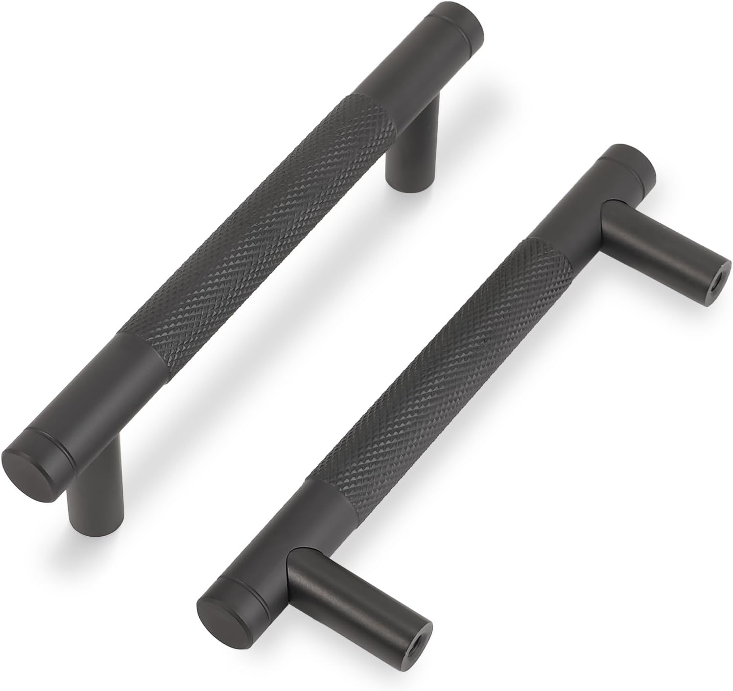 Matte Black Cabinet Handles - 10 Pack 5 Inch Knurled Pulls