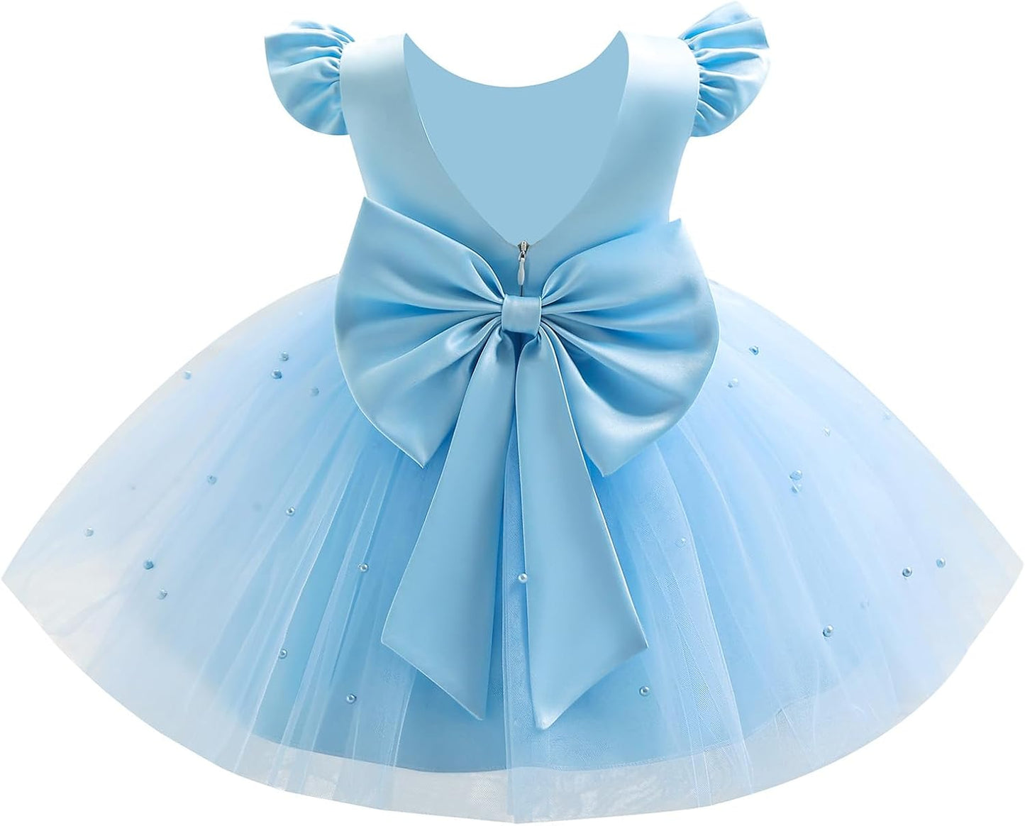 Infant Baby Girls Wedding Flower Girl Dress with Pearls and Tulle