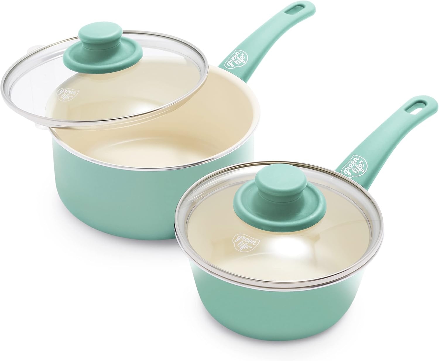 GreenLife Soft Grip Saucepan Set: Healthy Nonstick Cookware
