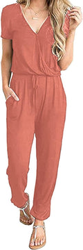 PRETTYGARDEN Jumpsuit for Women V Neck Short Sleeve Romper