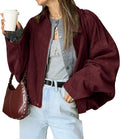 Faux Suede Bomber Jacket Womens Oversized Lapel Zipper - Chic Layering
