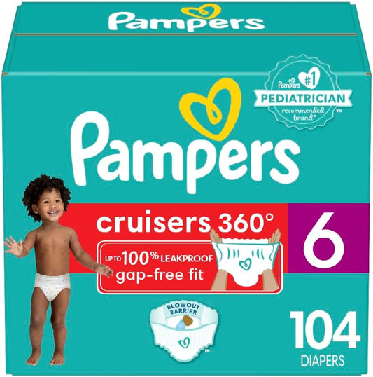 Pampers Cruisers 360 - Size 6, 104 Count - 100% Leakproof!