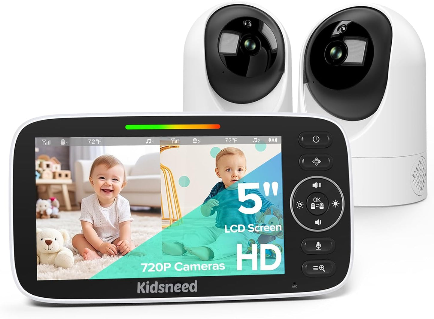 Kidsneed 5in Split Baby Monitor with 2 HD Cameras for Parents