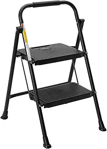 Lightweight Portable 2 Step Ladder with Anti-Slip Pedals