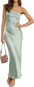 Women Strapless Satin Tube Backless Maxi Dress - Summer 2025