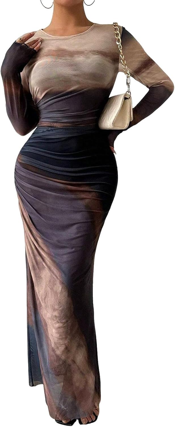 Women's Long Sleeves Maxi Bodycon Dress for Elegant Occasions