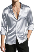 Men's Satin Dress Shirt Long Sleeve Button Down - Elegant Stretch Fit