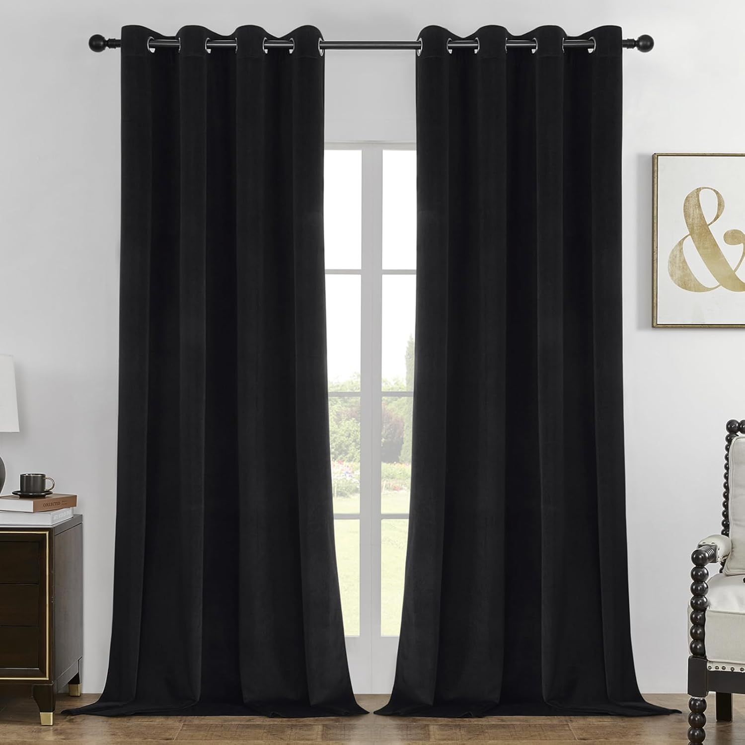 Joydeco Black 100% Blackout Velvet Curtains for Luxurious Homes