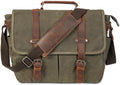 Classic Leather Waxed Canvas Briefcase for 15.6 Inch Laptop