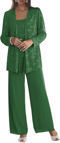 Chiffon 3-Piece Mother of the Bride Pant Suits - Sequin Jacket