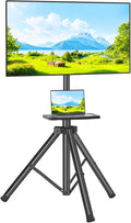TV Tripod Stand with Shelf for 23-80 in TVs - Adjustable Tilt & Height