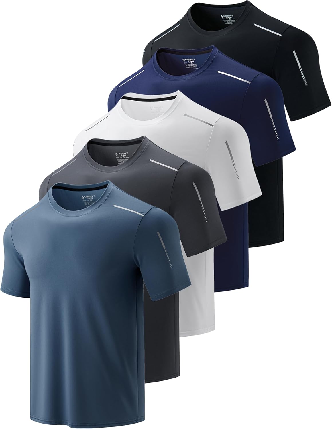 5 Pack Mens Active Quick Dry Crew Neck T Shirts for Workouts