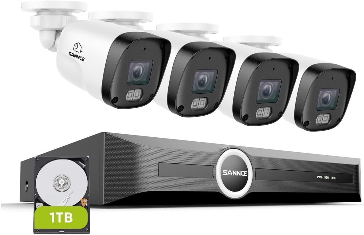 SANNCE 8CH 6MP Surveillance NVR System with 4 Weatherproof Cameras