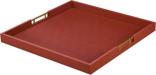 20x20 Inches Large Brown Faux Leather Wrapped Wood Ottoman Tray