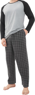 Mens Pajamas Set for Men - Soft Cotton Top with Flannel Pants