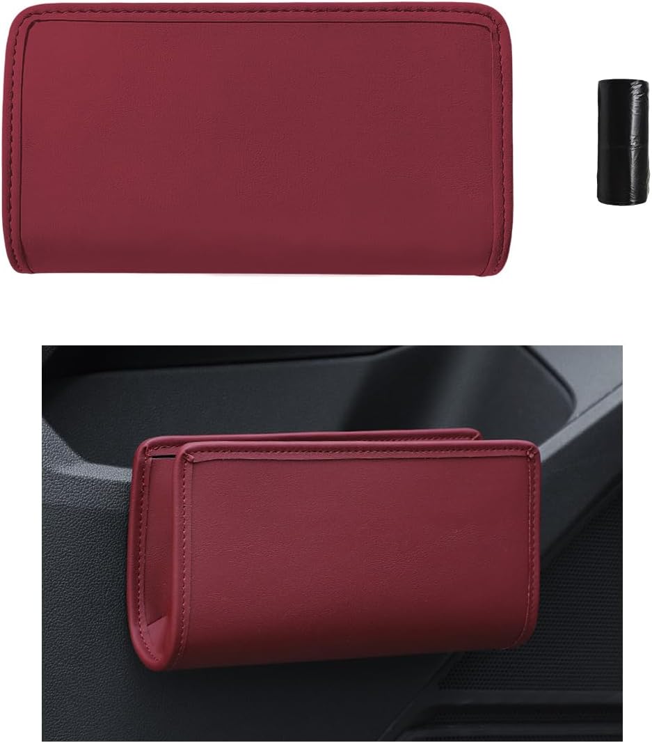Compact Leather Car Trash Can - Mini Storage Organizer
