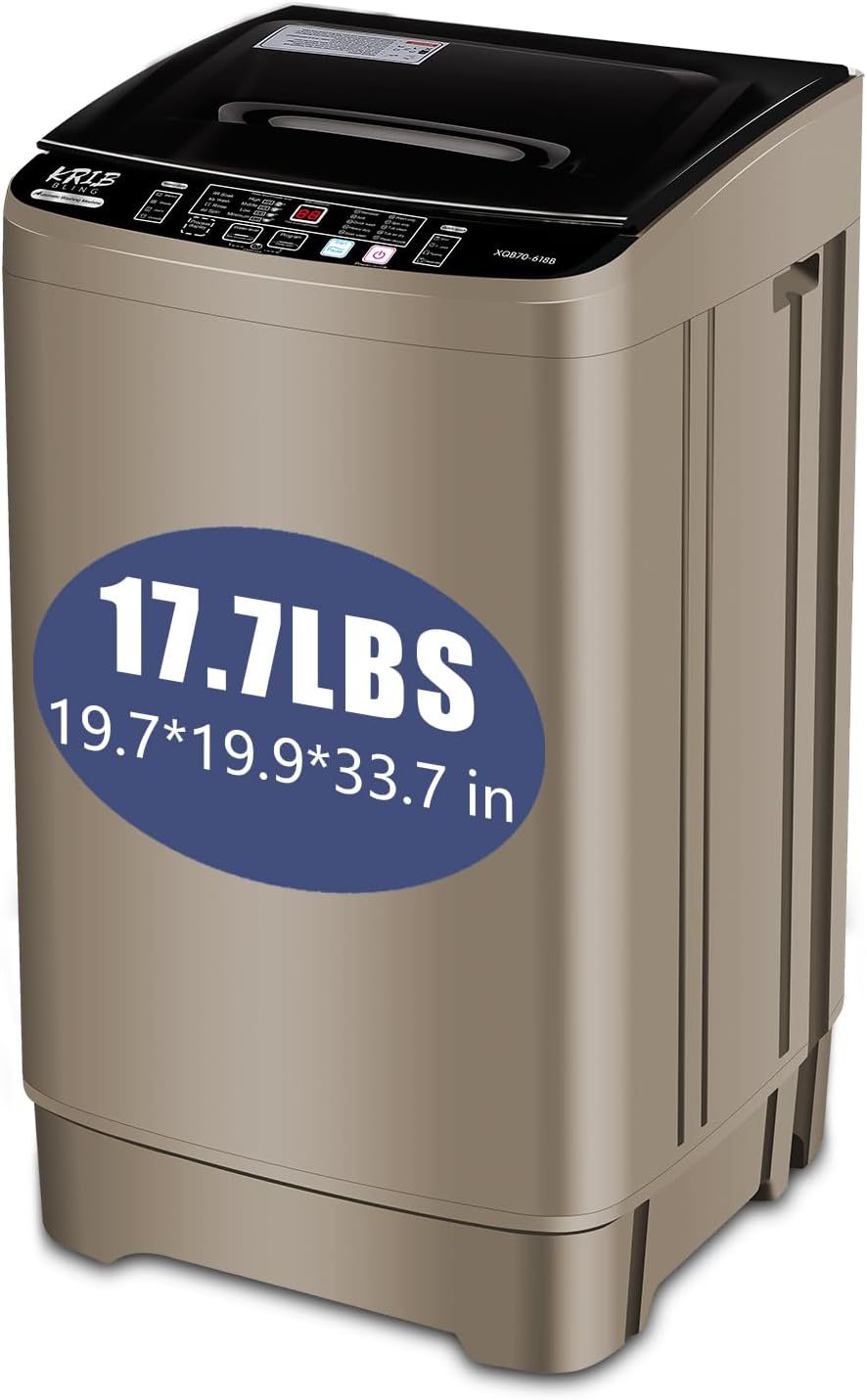Compact 17.7lbs Full-Automatic Washer - 10 Wash Programs, Ideal for Small Spaces, GOLD