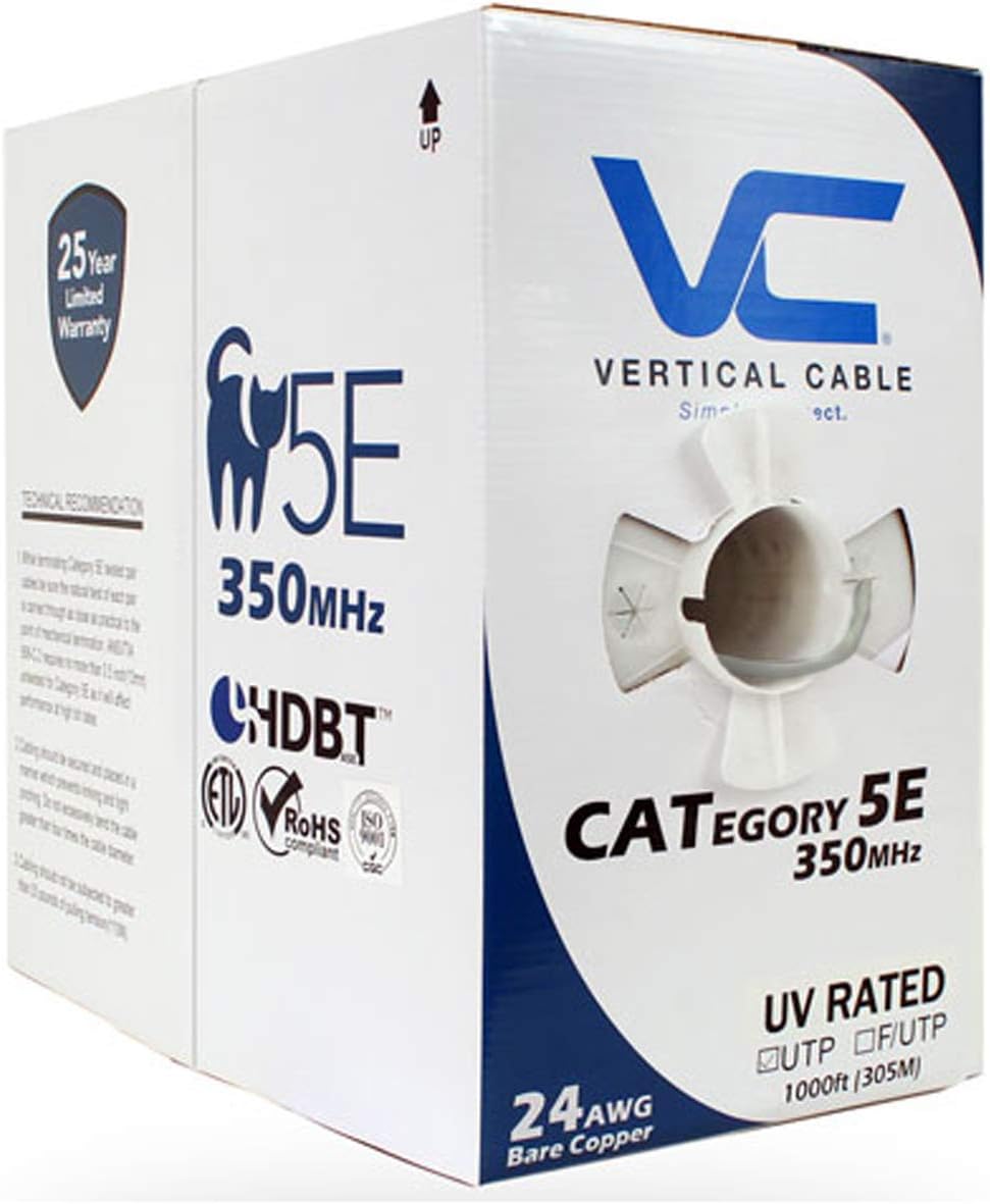 Vertical Cable Cat5e 350Mhz UTP UV Jacket 1000ft Ethernet Cable