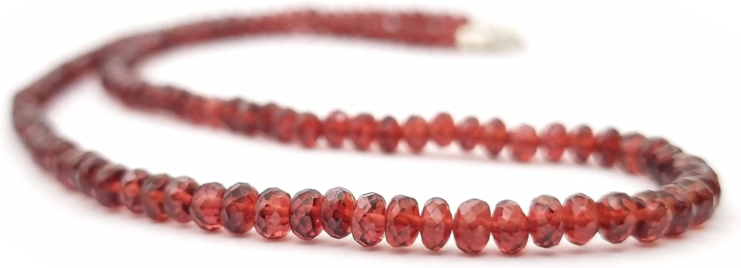 Natural Faceted Roundel Beads Necklace with Sterling Silver Clasp