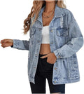 Women Oversized Denim Jacket Boyfriend Ripped Distressed Jean