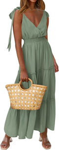 PRETTYGARDEN Women's Cross Neck Tiered Maxi Dress - Smocked Tie Straps