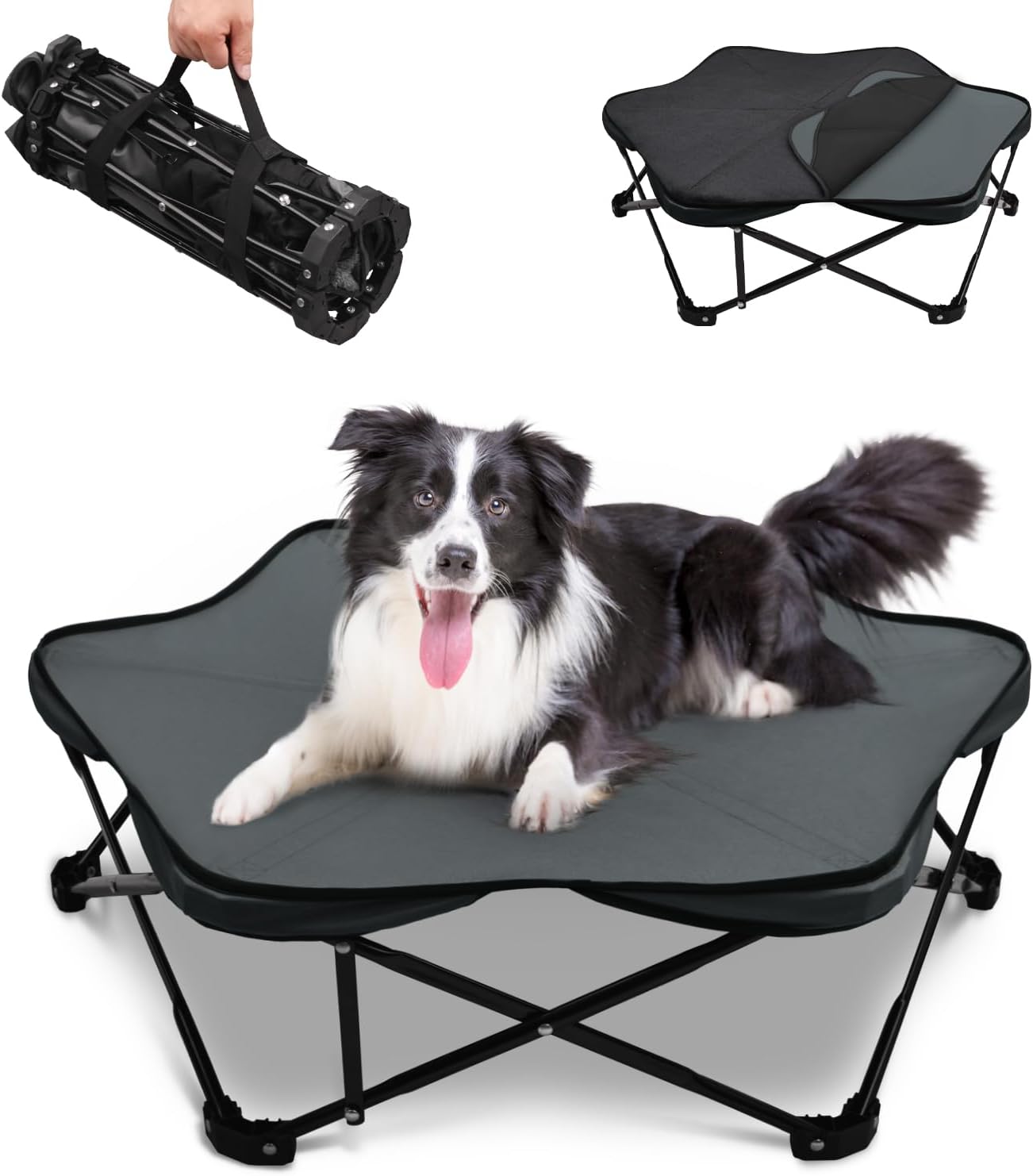 Pozico Gray Hexagonal Cooling Dog Cot - Portable Comfort for Dogs!