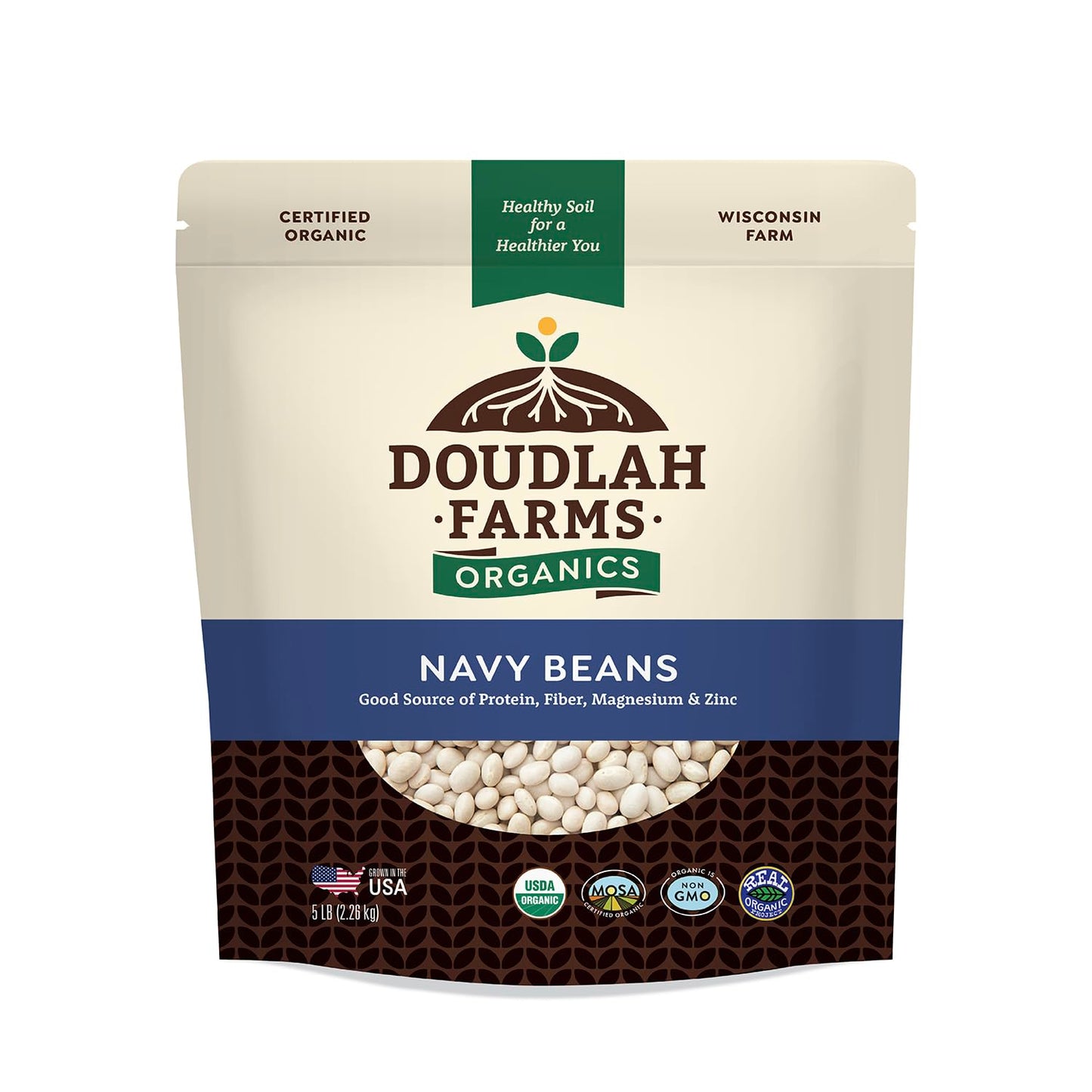 Organic Navy Beans 5 lb - Non-GMO, Vegan, Rich in Fiber & Protein