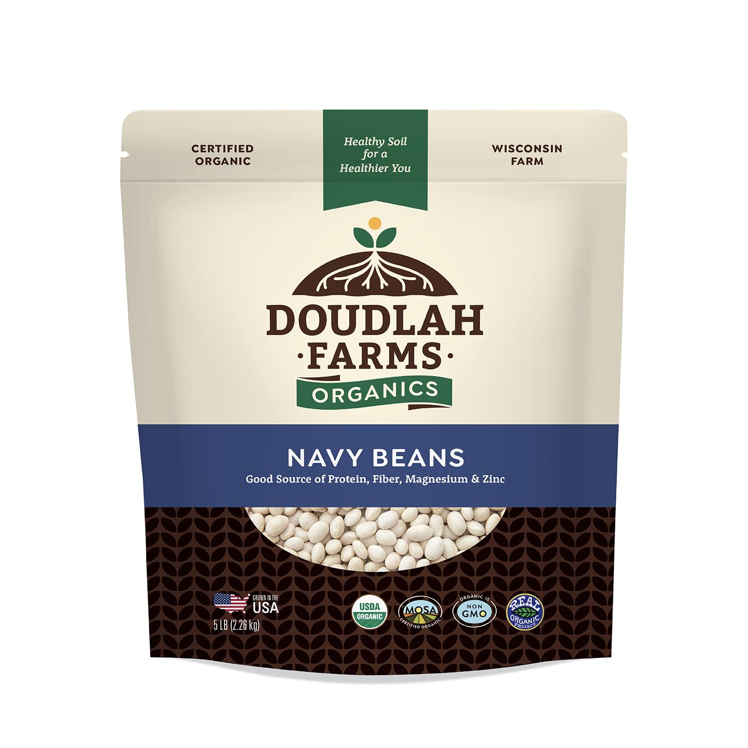 Organic Navy Beans 5 lb - Non-GMO, Vegan, Rich in Fiber & Protein