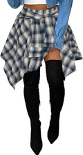 Women's High Waisted Plaid Skort - Asymmetrical Tie Front Midi
