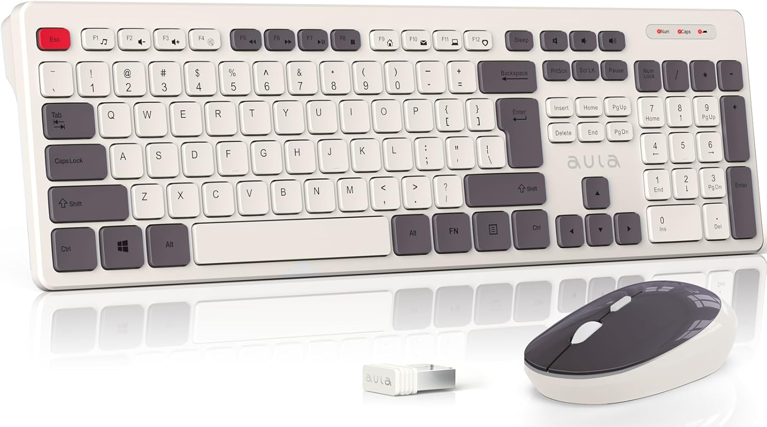 AULA Wireless Retro Keyboard & Mouse Combo - Silent, Full-Size, Long Battery