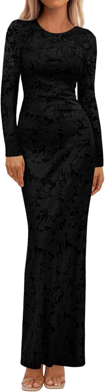 Elegant Floral Lace Bodycon Maxi Dress for Wedding Guests