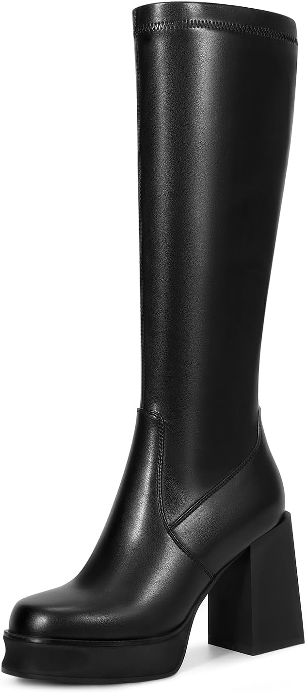 Platform Knee High Boots for Women - Chunky High Heel Style