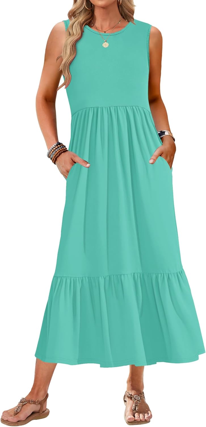 AUSELILY Womens Summer Dresses 2025 Casual Flowy Maxi Dress