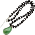 Natural Raw Tourmaline Pendant Black Onyx Beaded Necklace (Style SHHN)