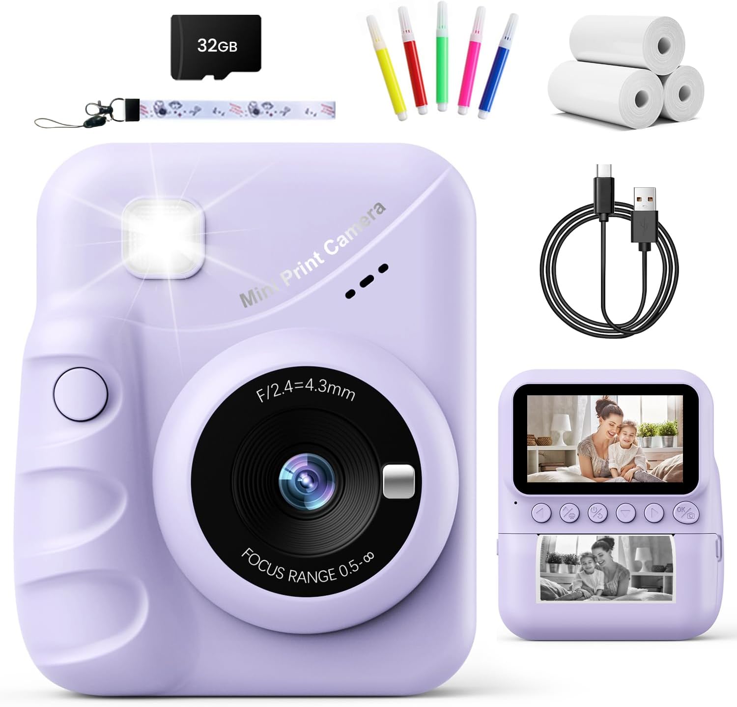 TIATUA Kids Instant Print Camera | HD Screen | 1080P | Purple