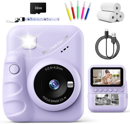 TIATUA Kids Instant Print Camera | HD Screen | 1080P | Purple