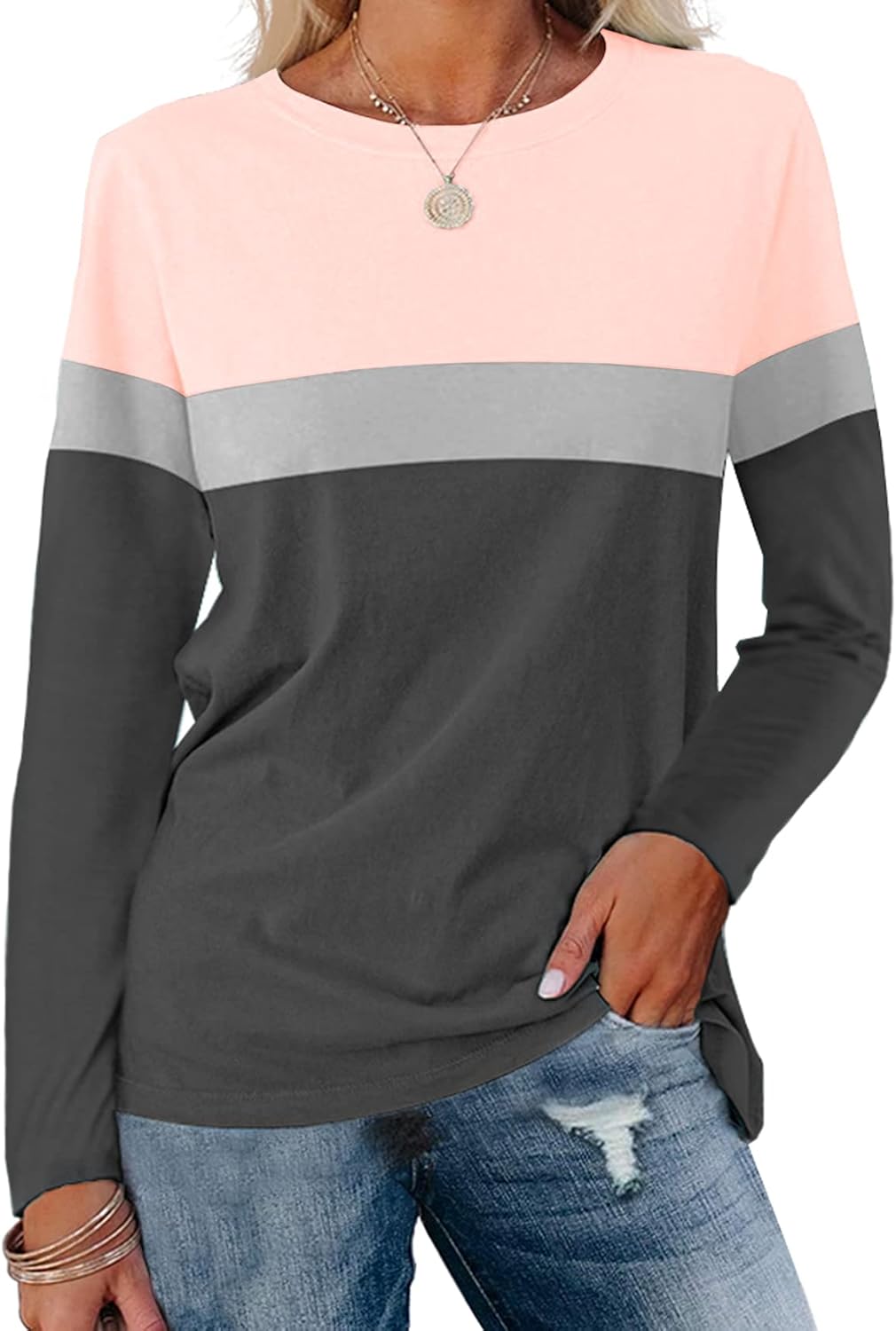 ORANDESIGNE Color Block Round Neck Tunic