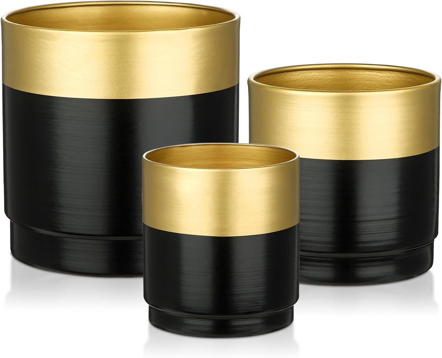 Elegant Gold and Black Metal Planters with Drainage Holes