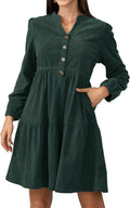 Corduroy A-Line Tunic Dress Above Knee - Cozy Workdress