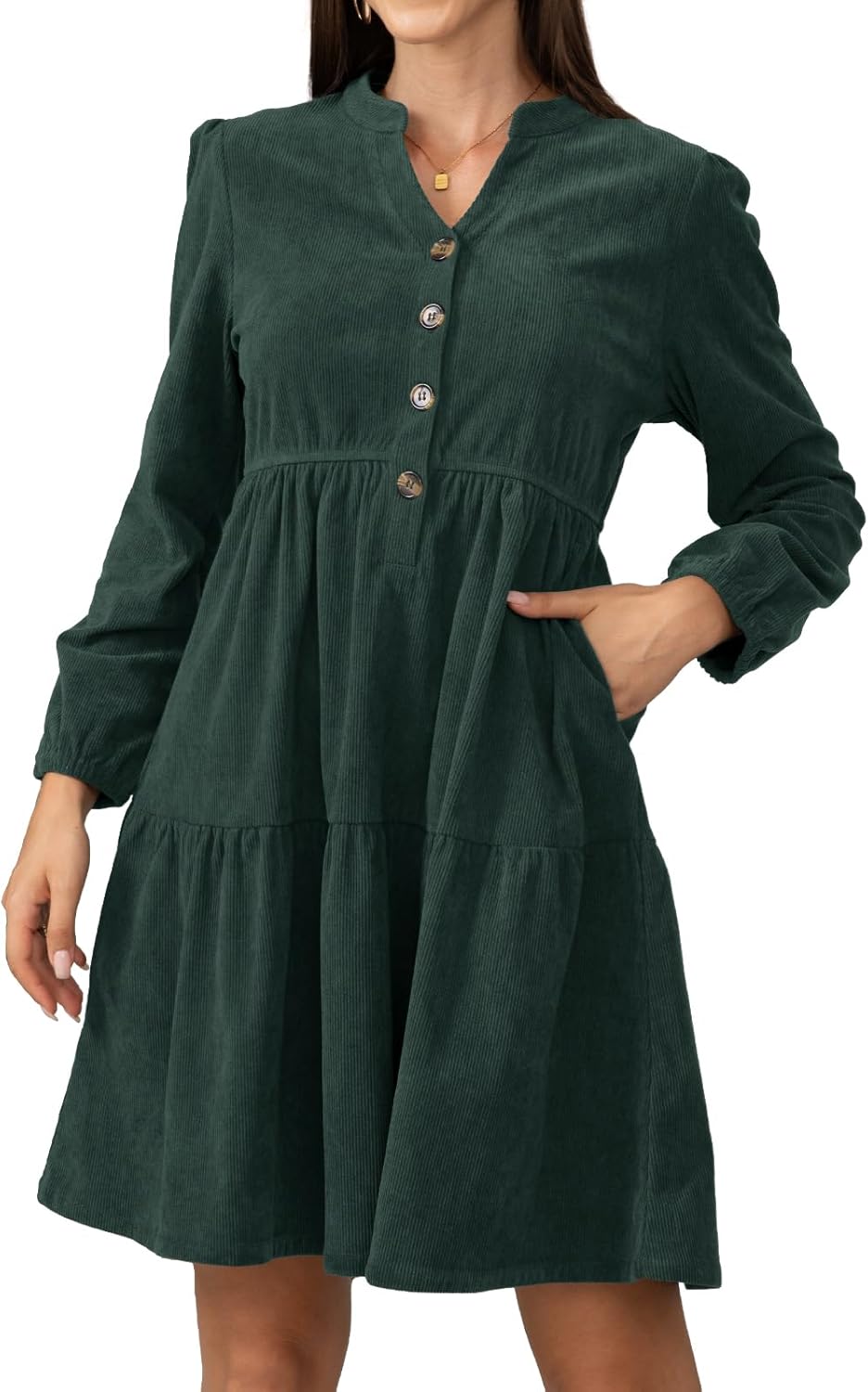 Stylish Women's Long Sleeve Corduroy Dress for Work & Play