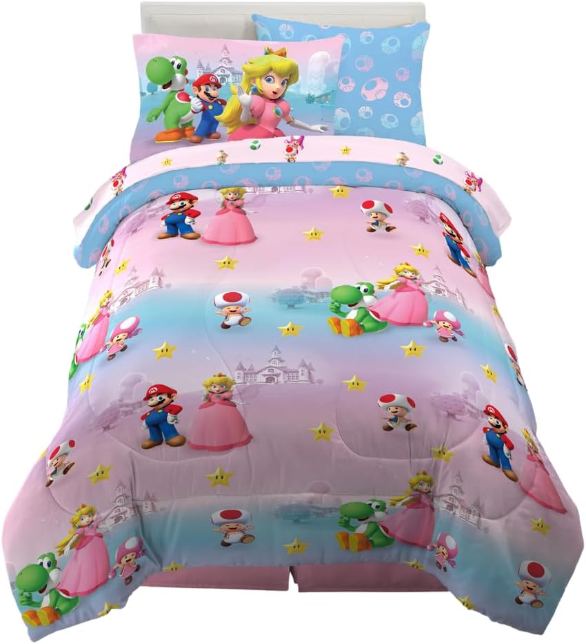 Super Mario Princess Peach Kids Bedding Set for Twin Size Beds