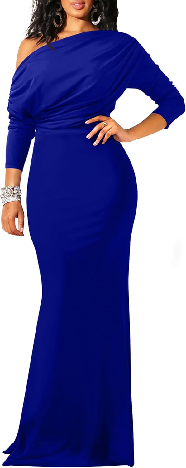 YMDUCH Women's Elegant Long Sleeve Off Shoulder Bodycon Dress