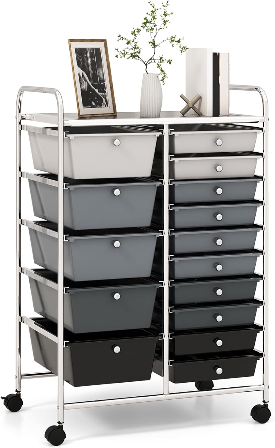 15-Drawer Mobile Rolling Utility Cart for Home and Office Use