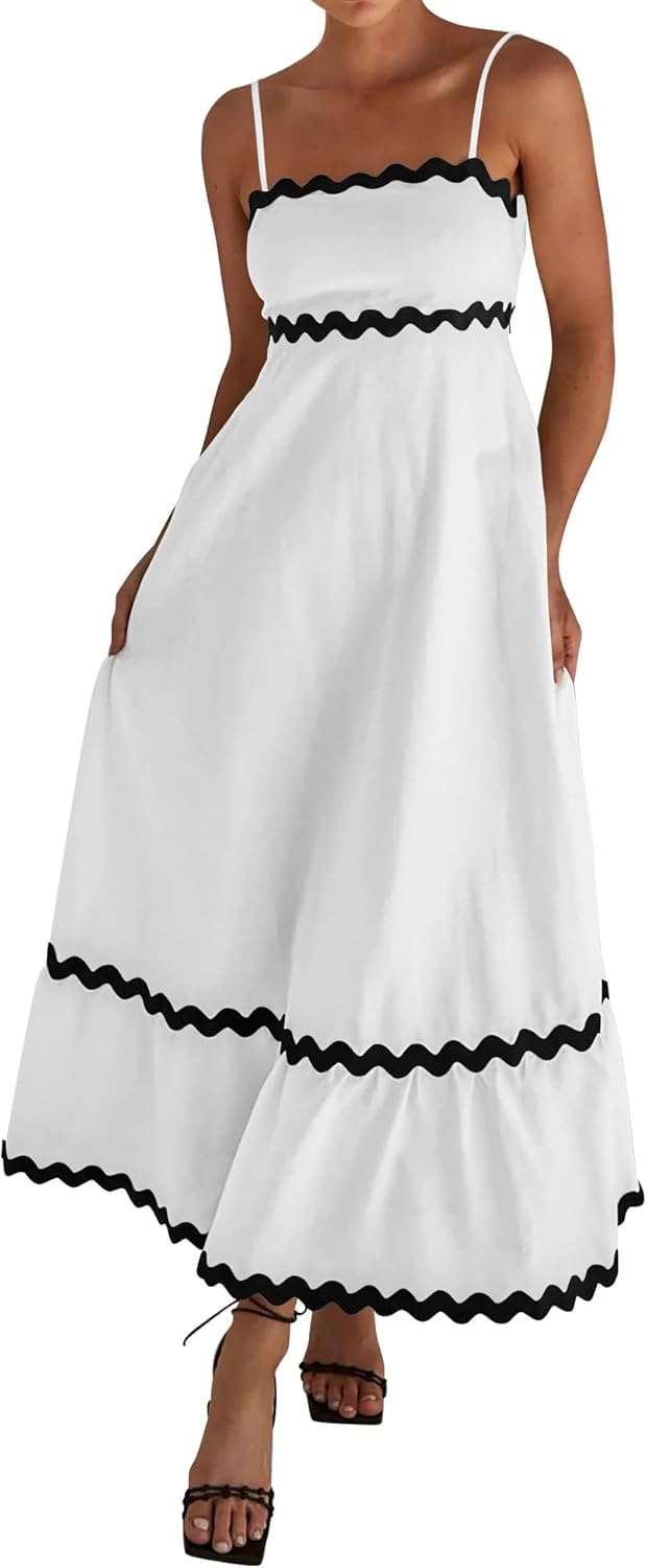 Dowerme Women Summer Dresses 2025 Spaghetti Straps Midi Dress