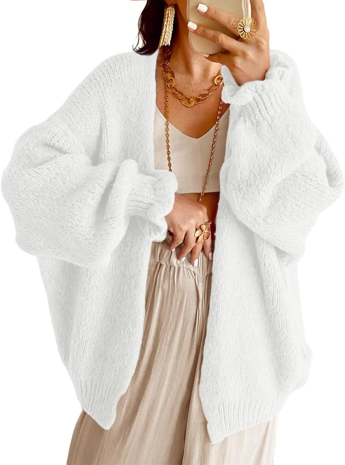 Oversized Open Front Cardigan for Women - Cozy Knitwear Style