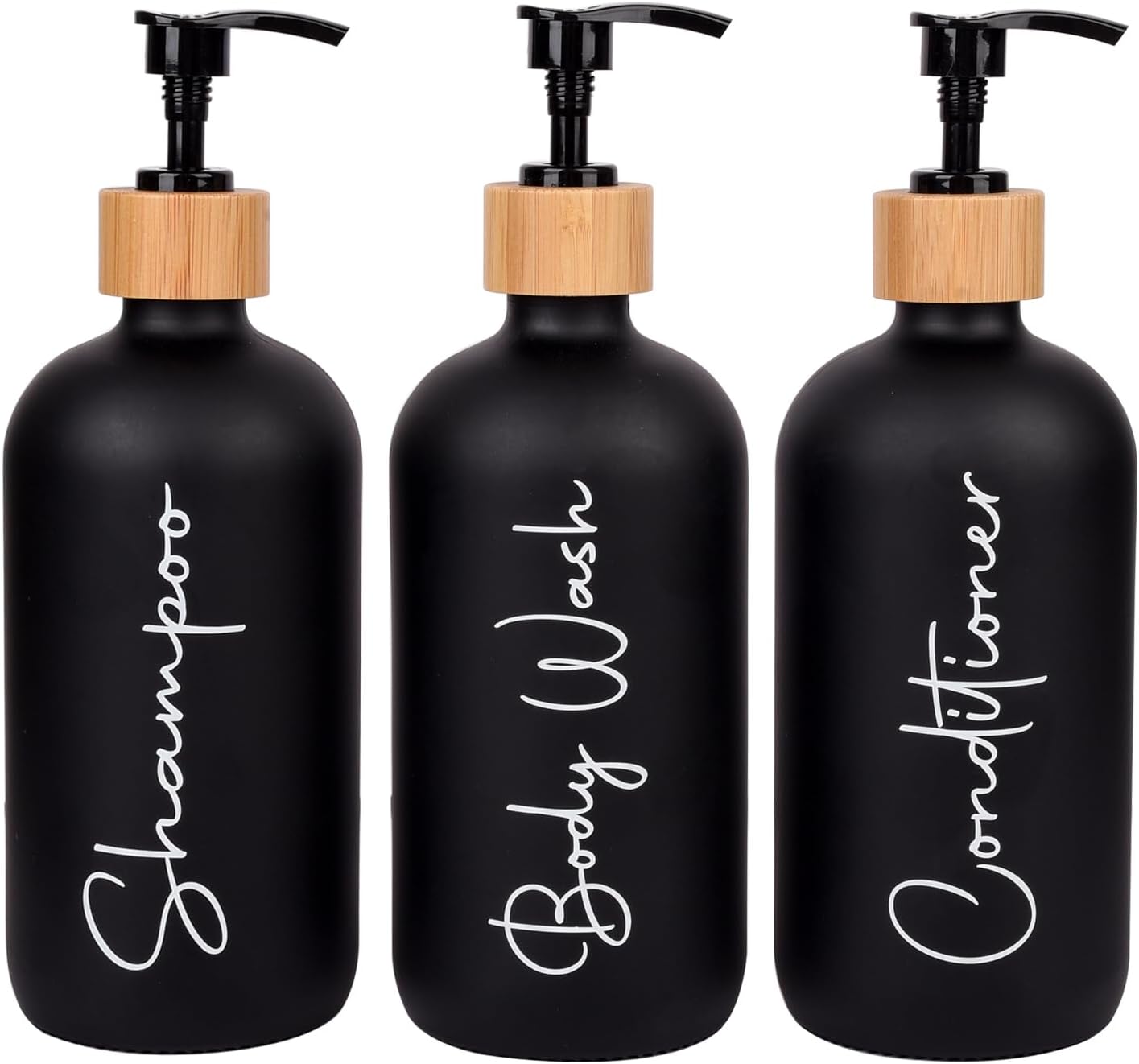 Refillable Glass Pump Bottles Trio - Eco-Friendly Bathroom Upgrade