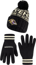 Ultra Game Adults NFL Cable Knit Winter Beanie and Gloves - Super Soft