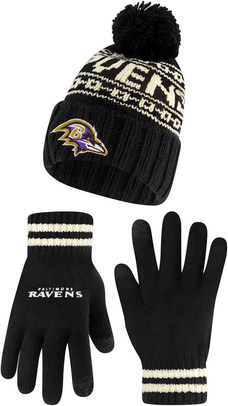 Ultra Game NFL Official Super Soft Cable Knit Beanie and Gloves