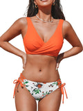 Women's Front Cross Lace Up Bikini Swimsuit - High Waisted Fit