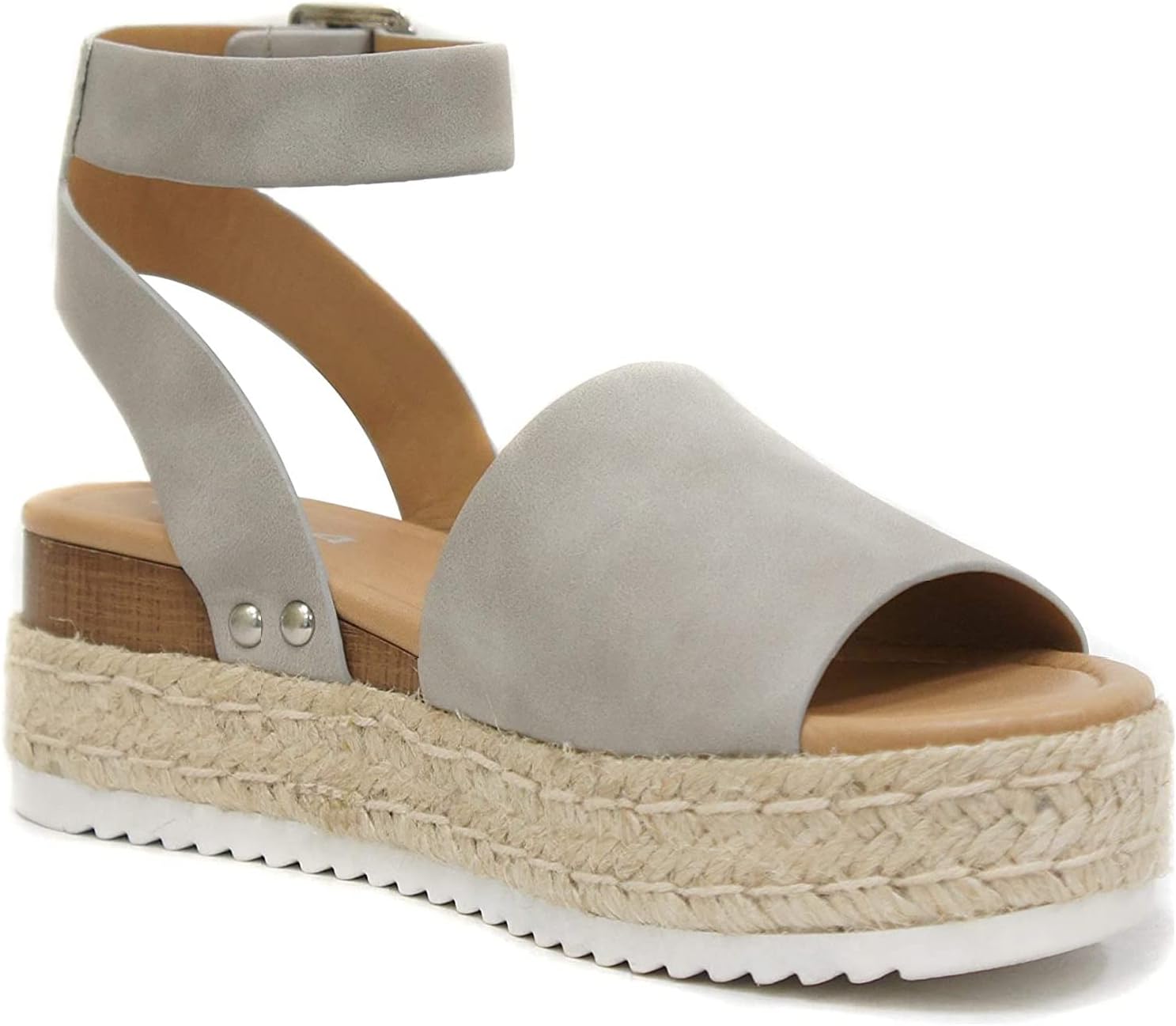 Soda Open Toe Buckle Ankle Strap Espadrilles Flatform Wedge Sandal